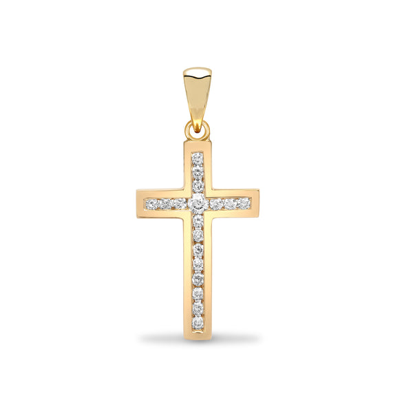 Cubic Zirconia Necklace - 9ct Yellow Gold Channel Set CZ Cross - by Hearts Forever Jewellers
