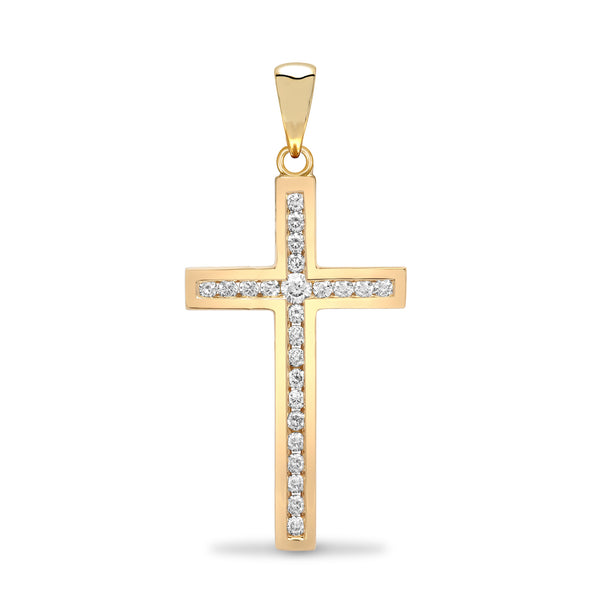 Cubic Zirconia Necklace - 9ct Yellow Gold Channel Set CZ Cross - by Hearts Forever Jewellers