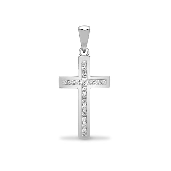 Cubic Zirconia Necklace - 9ct Yellow Gold Channel Set CZ Cross - by Hearts Forever Jewellers