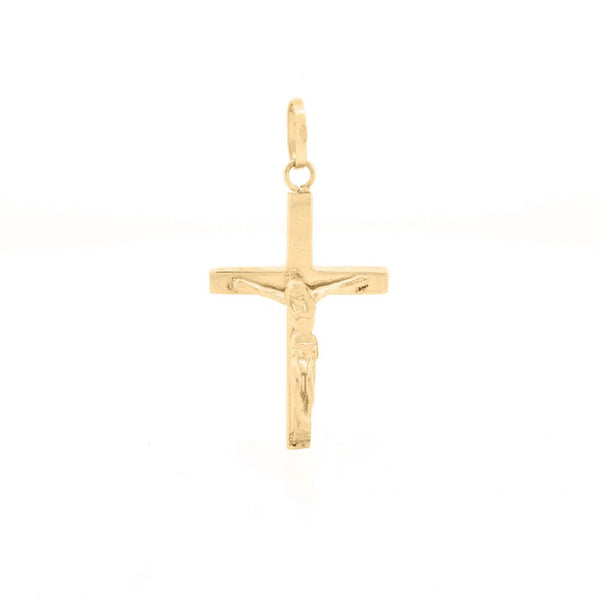 Necklace - 9ct Yellow Gold Square Tube Hollow Crucifix - by Hearts Forever Jewellers