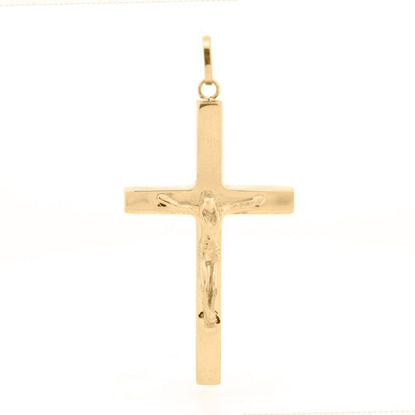 Necklace - 9ct Yellow Gold Square Tube Hollow Crucifix - by Hearts Forever Jewellers