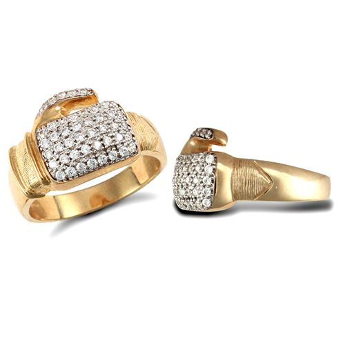 Cubic Zirconia Ring - 9ct Yellow Gold Cubic Zirconia Boxing Glove Ring - by Hearts Forever Jewellers