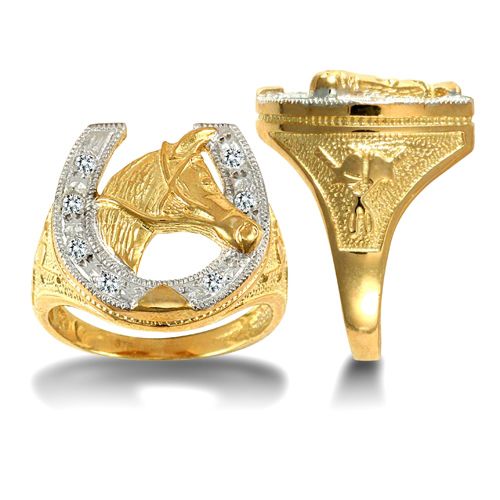 Cubic Zirconia Ring - 9ct Yellow Gold Cubic Zirconia Horse Shoe Ring - by Hearts Forever Jewellers