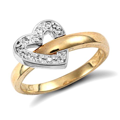 Cubic Zirconia Ring - 9ct Yellow Gold Cubic Zirconia Flip Over Heart Ring - by Hearts Forever Jewellers