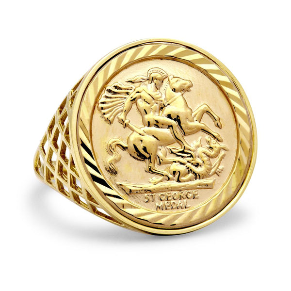 Ring - 9ct Yellow Gold Full St George Ring - by Hearts Forever Jewellers