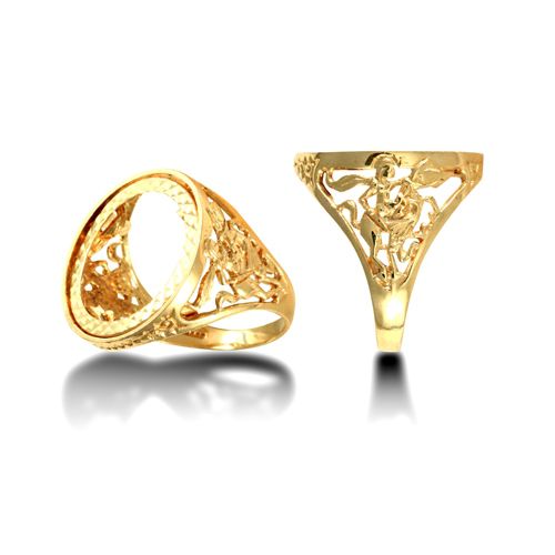 Ring - 9ct Yellow Gold Full St George Sovereign Ring - by Hearts Forever Jewellers
