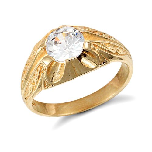 Cubic Zirconia Ring - 9ct Yellow Gold Gents Cubic Zirconia Ring - by Hearts Forever Jewellers