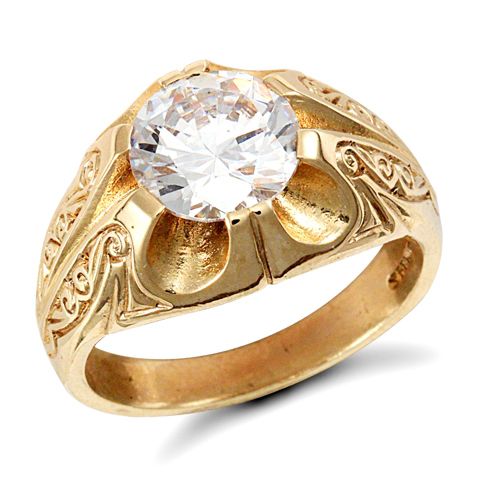 Cubic Zirconia Ring - 9ct Yellow Gold Gents Cubic Zirconia Ring - by Hearts Forever Jewellers