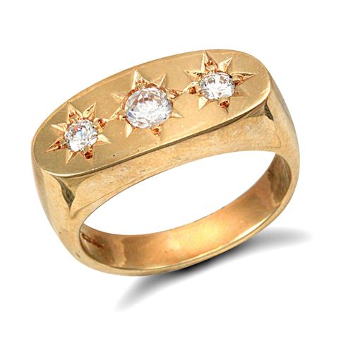 Cubic Zirconia Ring - 9ct Yellow Gold Gents Cubic Zirconia Ring - by Hearts Forever Jewellers