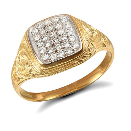 Cubic Zirconia Ring - 9ct Yellow Gold Gents Cubic Zirconia Ring - by Hearts Forever Jewellers