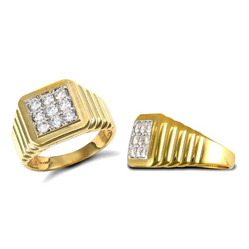 Cubic Zirconia Ring - 9ct Yellow Gold Gents Cubic Zirconia Ring - by Hearts Forever Jewellers