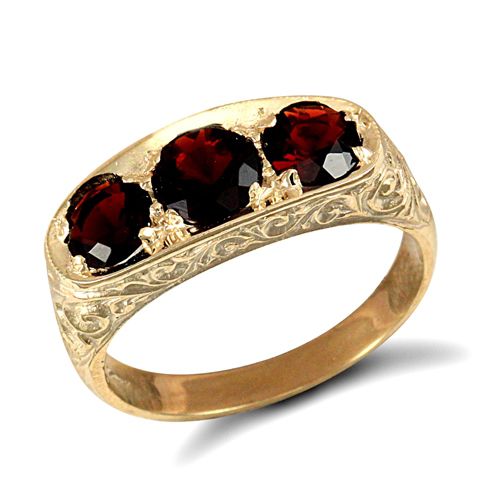 Ring - 9ct Yellow Gold Gents Garnet Ring - by Hearts Forever Jewellers