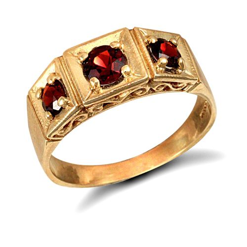 Ring - 9ct Yellow Gold Gents Garnet Ring - by Hearts Forever Jewellers