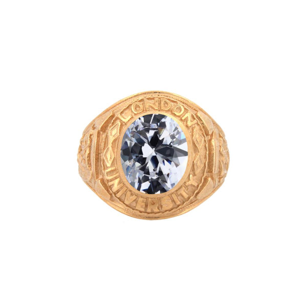 Cubic Zirconia Ring - 9ct Yellow Gold Cubic Zirconia Stone College Ring - by Hearts Forever Jewellers