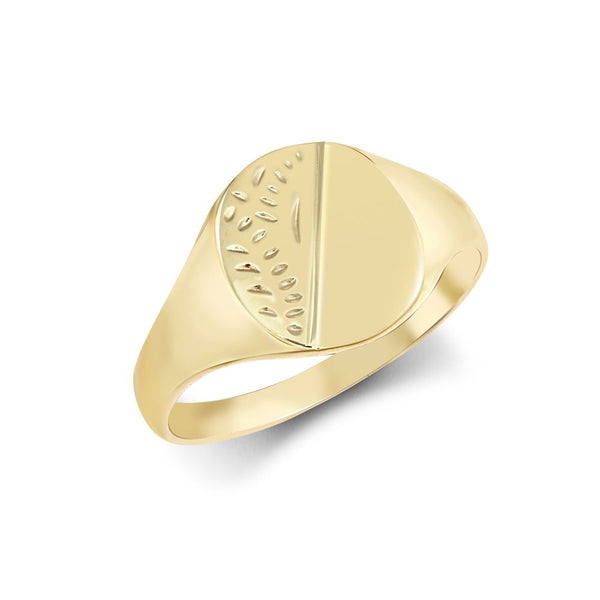 Ring - 9ct Yellow Gold Signet Ring Half-Engraved - by Hearts Forever Jewellers