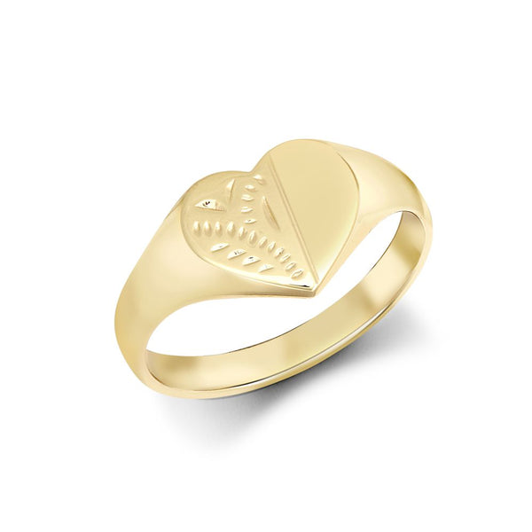Ring - 9ct Yellow Gold Signet Ring Heart Half-Engraved - by Hearts Forever Jewellers