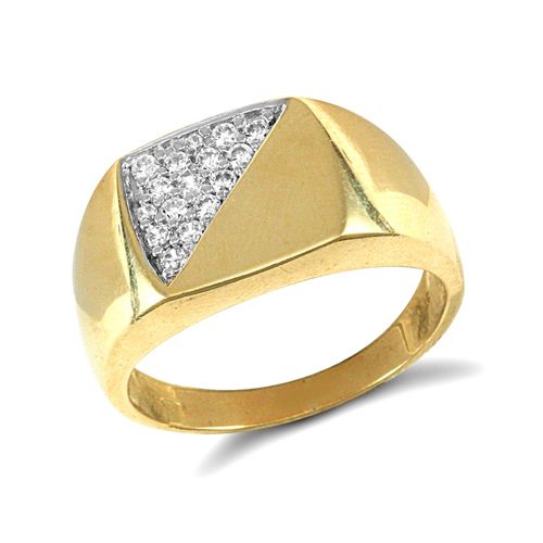 Cubic Zirconia Ring - 9ct Yellow Gold Signet Ring Half-Cubic Zirconia - by Hearts Forever Jewellers