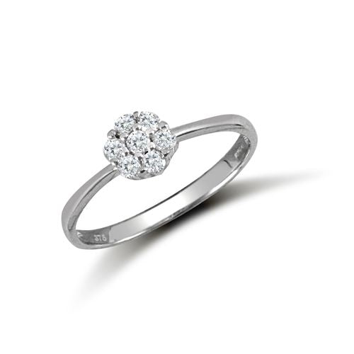 Cubic Zirconia Ring - 9ct White Ladies CZ 7 Stone Cluster Ring - by Hearts Forever Jewellers