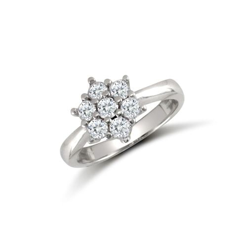 Cubic Zirconia Ring - 9ct White Ladies CZ 7 Stone Cluster Ring - by Hearts Forever Jewellers