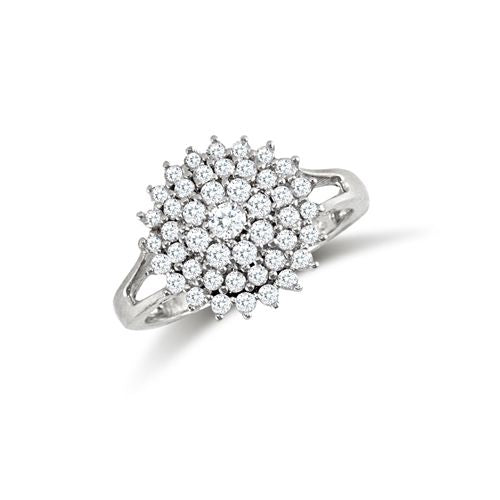 Cubic Zirconia Ring - 9ct White Ladies CZ 4 Row Cluster Ring - by Hearts Forever Jewellers