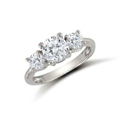 Cubic Zirconia Ring - 9ct White Ladies CZ 3 Stone Cluster Ring - by Hearts Forever Jewellers