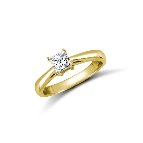 Cubic Zirconia Ring - 9ct Yellow Princess Cut CZ Solitaire Ring - by Hearts Forever Jewellers