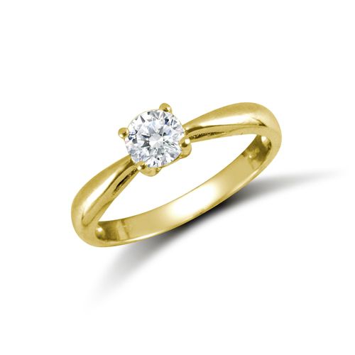 Cubic Zirconia Ring - 9ct Yellow Rbc CZ Solitaire Ring - by Hearts Forever Jewellers