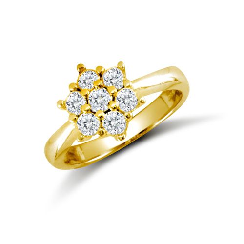 Cubic Zirconia Ring - 9ct Yellow Ladies CZ 7 Stone Cluster Ring - by Hearts Forever Jewellers