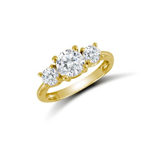 Cubic Zirconia Ring - 9ct Yellow Ladies CZ 3 Stone Cluster Ring - by Hearts Forever Jewellers
