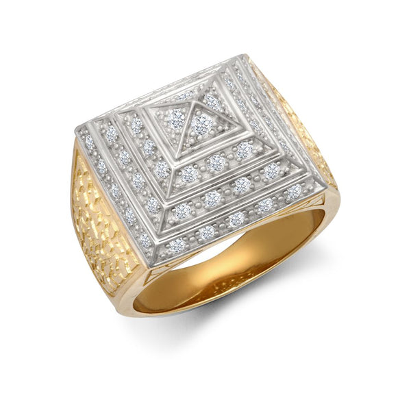 Cubic Zirconia Ring - 9ct Yellow Gold Half Ounce CZ Set Pyramid Ring - by Hearts Forever Jewellers
