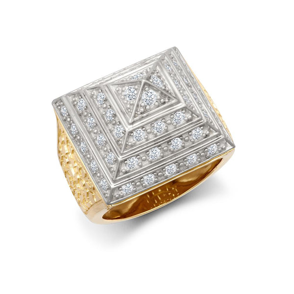 Cubic Zirconia Ring - 9ct Yellow Gold 1 Ounce CZ Set Pyramid Ring - by Hearts Forever Jewellers