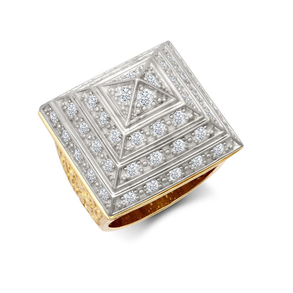 Cubic Zirconia Ring - 9ct Yellow Gold 1.5 Ounce CZ Set Pyramid Ring - by Hearts Forever Jewellers
