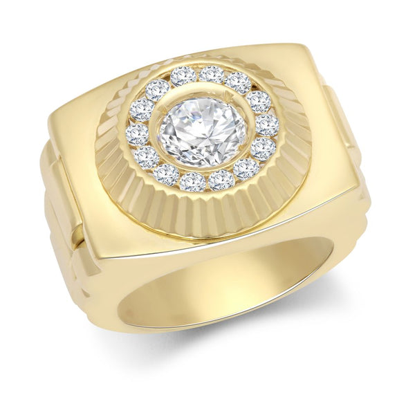 Cubic Zirconia Ring - 9ct Yellow Gold CZ Set Watch Strap & Bezel Ring - by Hearts Forever Jewellers