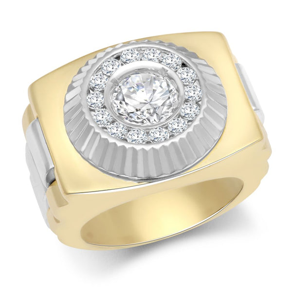 Cubic Zirconia Ring - 9ct Yellow & White Gold CZ Set Watch Strap & Bezel Ring - by Hearts Forever Jewellers