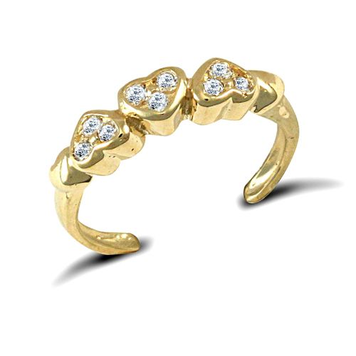 Cubic Zirconia Ring - 9ct Yellow Gold Cubic Zirconia Hearts Toe Ring - by Hearts Forever Jewellers