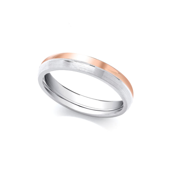 Ring - 2 Colour 18ct Rose and White Fancy 4mm Wedding Ring - by Hearts Forever Jewellers