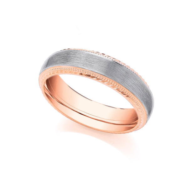 Ring - 2 Colour 18ct Rose and White Fancy 4mm Wedding Ring - by Hearts Forever Jewellers