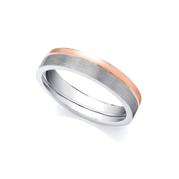 Ring - 2 Colour 18ct Rose and White Fancy 5mm Wedding Ring - by Hearts Forever Jewellers