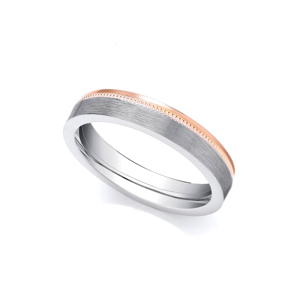 Ring - 2 Colour 18ct Rose and White Fancy 4mm Wedding Ring - by Hearts Forever Jewellers