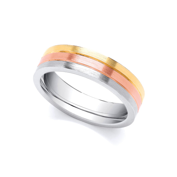 Ring - 3 Colour 18ct Yellow, Rose and White Fancy 5mm Wedding Ring - by Hearts Forever Jewellers