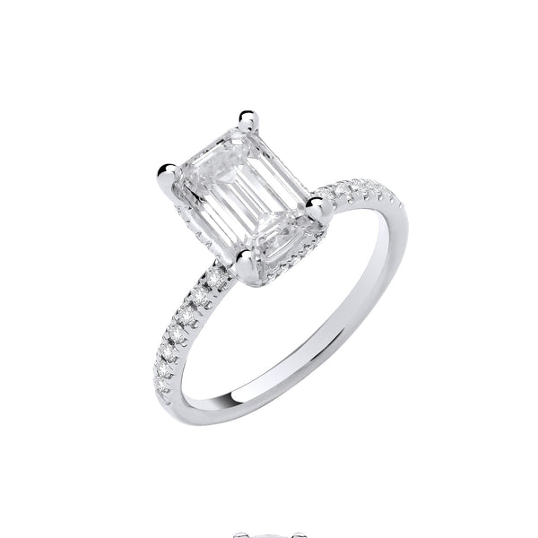 18k Yellow Gold Diamond, Emerald Ring - 18ct White Gold 2.25ctw Emerald Cut LAB GROWN Hidden Halo Diamond Ring IGI Certified - by Hearts Forever Jewellers