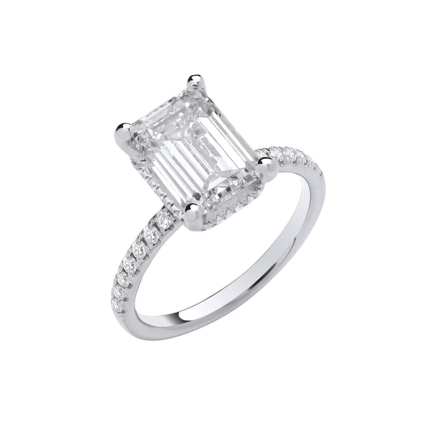 18k Yellow Gold Diamond, Emerald Ring - 18ct White Gold 3.30ctw Emerald Cut LAB GROWN Hidden Halo Diamond Ring IGI Certified - by Hearts Forever Jewellers