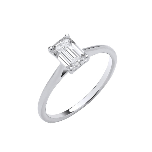 18k Yellow Gold Diamond, Emerald Ring - 18ct White Gold 1.00ctw Emerald Cut LAB GROWN Diamond Ring IGI Certified - by Hearts Forever Jewellers