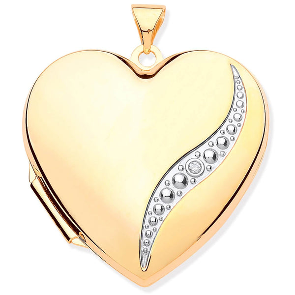 Diamond Jewellery - Y/G Large Heart Shape Locket with Diamond - by Hearts Forever Jewellers