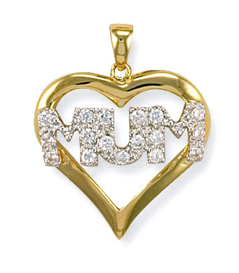 Cubic Zirconia Necklace - Y/G Cz Heart Mum Pendant - by Hearts Forever Jewellers