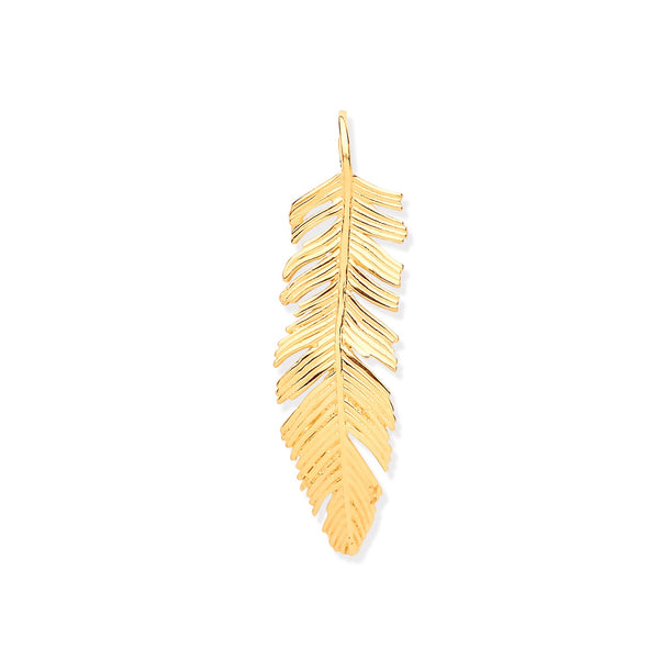 Necklace - Y/G Feather Leaf Large Pendant - by Hearts Forever Jewellers