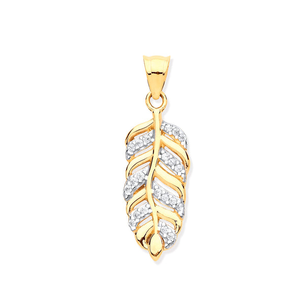 Cubic Zirconia Necklace - Y/G Cz Leaf Pendant - by Hearts Forever Jewellers