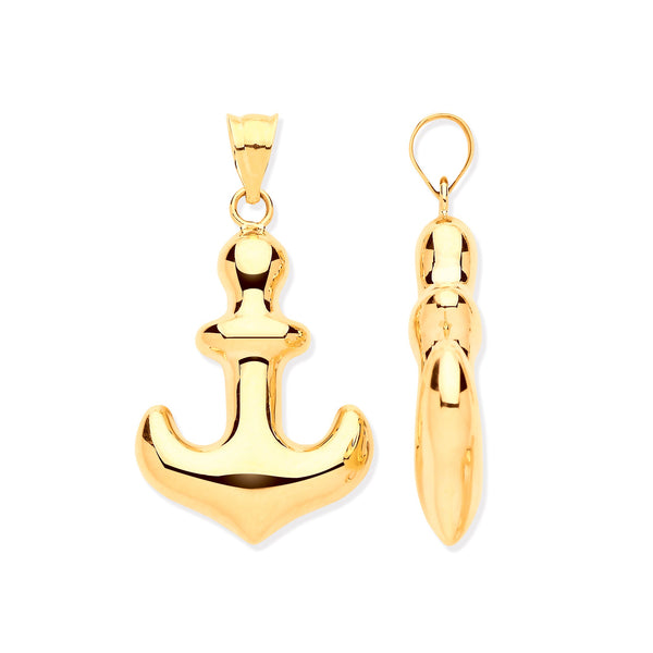 Necklace - Y/G Hollow Anchor Pendant - by Hearts Forever Jewellers