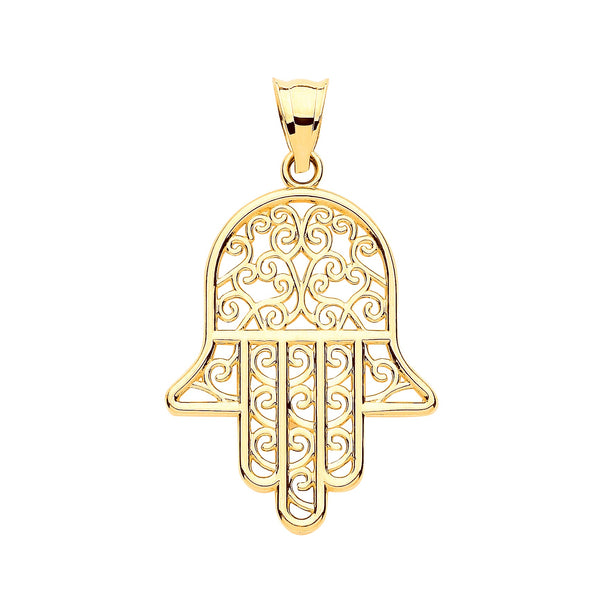 Necklace - Y/G Filigree Hamsa Pendant - by Hearts Forever Jewellers