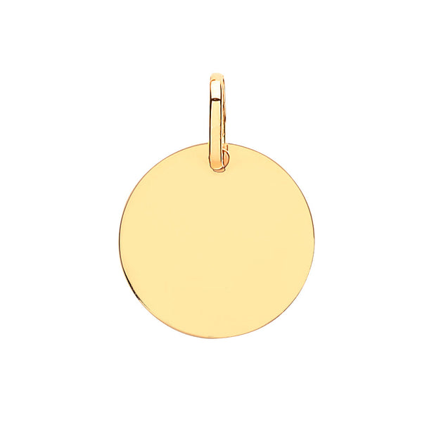Necklace - Y/G 14mm Plain Round Pendant - by Hearts Forever Jewellers